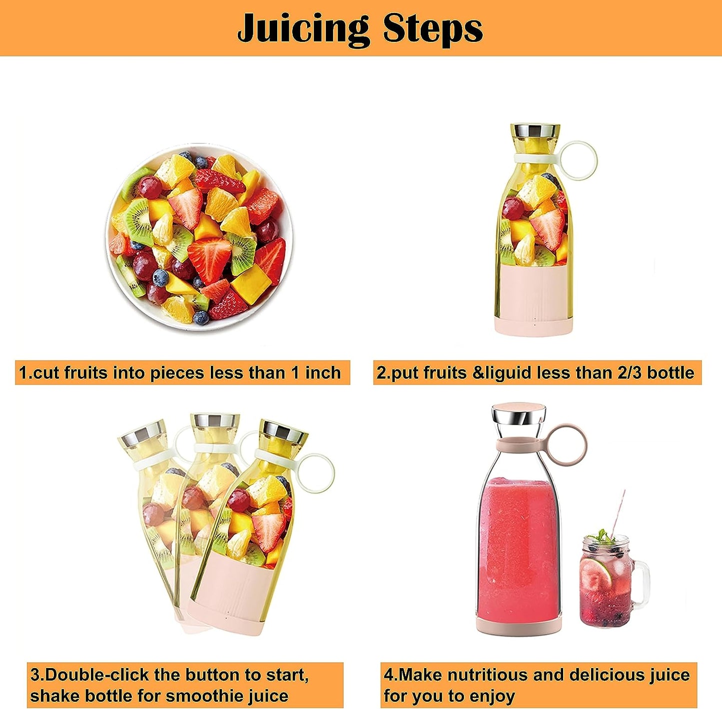 Portable Juicer Bottle USB Rechargeable Travel-Friendly & BPA-Free
