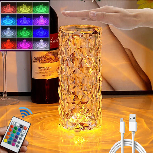 LED Crystal Table Lamp // 16 Color Changing Touch Lamp USB Romantic Rose Diamond Table Lamps