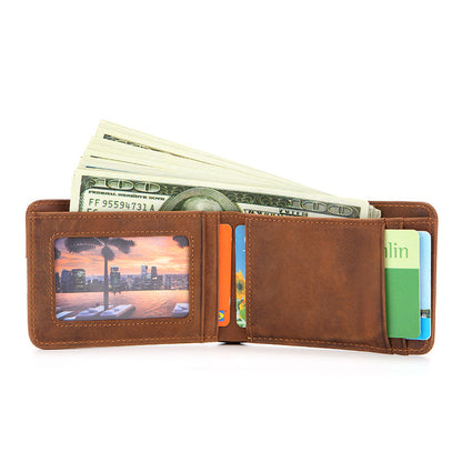RFID Blocking Front Pocket Bifold Wallet, European and American RFID Men's Leather Wallet